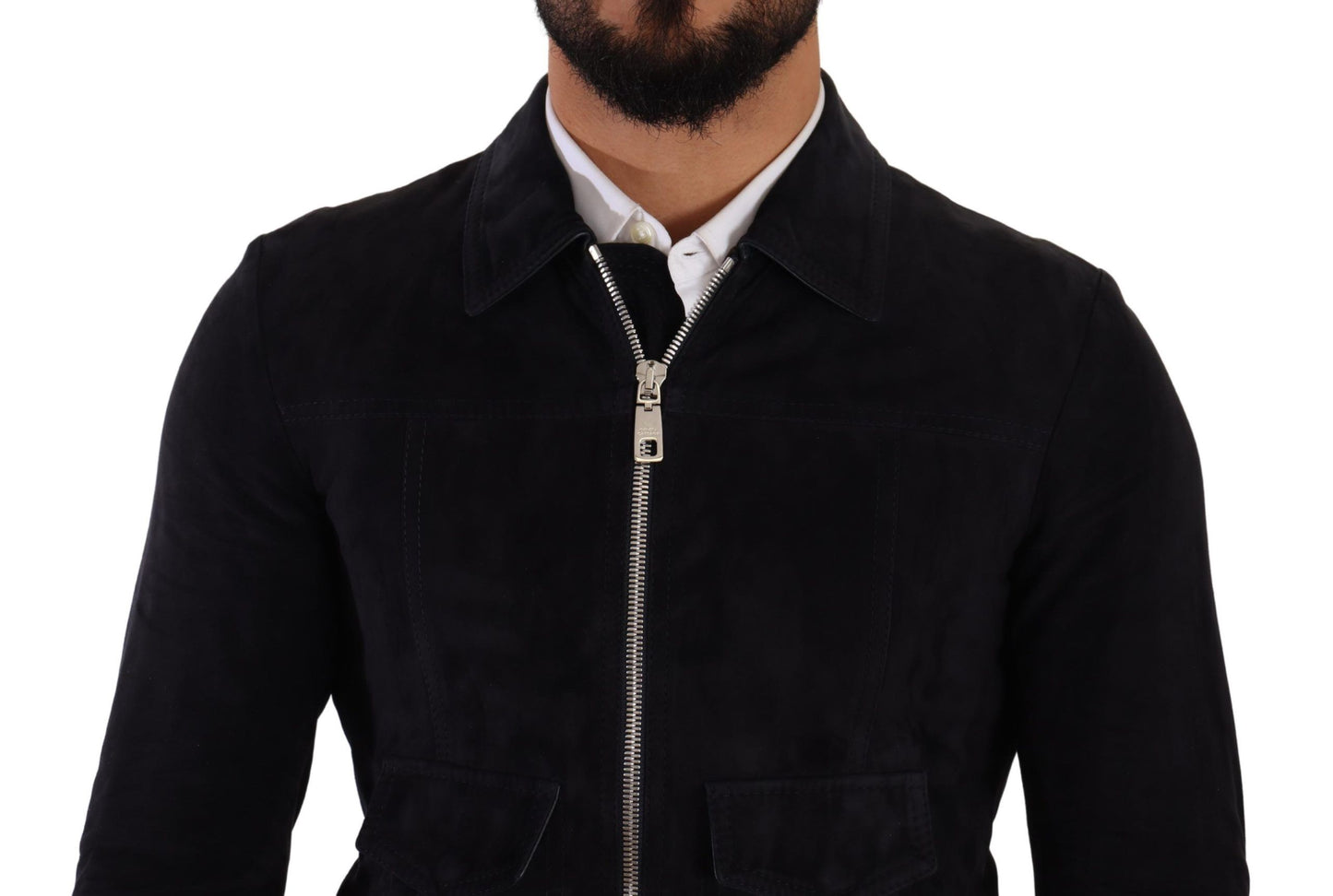 Dolce & Gabbana Elegante kurze Jacke aus blauem Wildleder