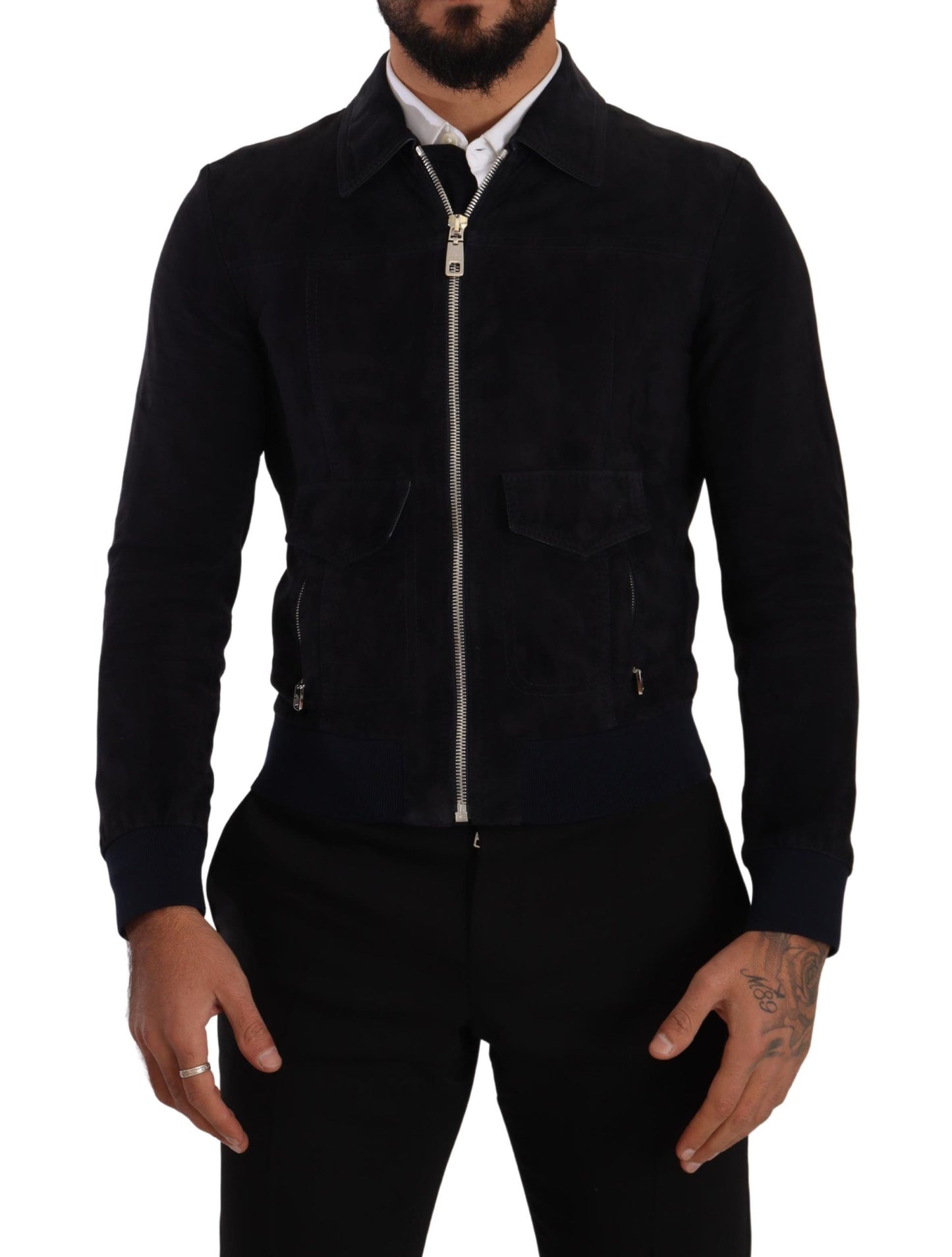 Dolce & Gabbana Elegante kurze Jacke aus blauem Wildleder