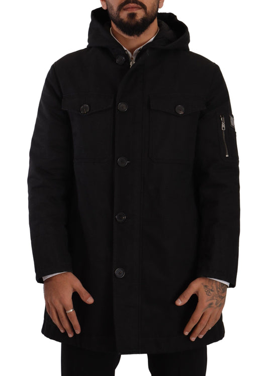 Dolce &amp; Gabbana Elegant Black Parka Hooded Jacket