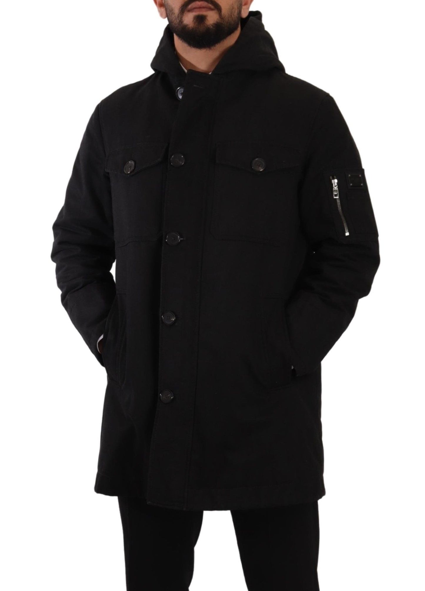 Dolce & Gabbana Elegante schwarze Parka-Kapuzenjacke