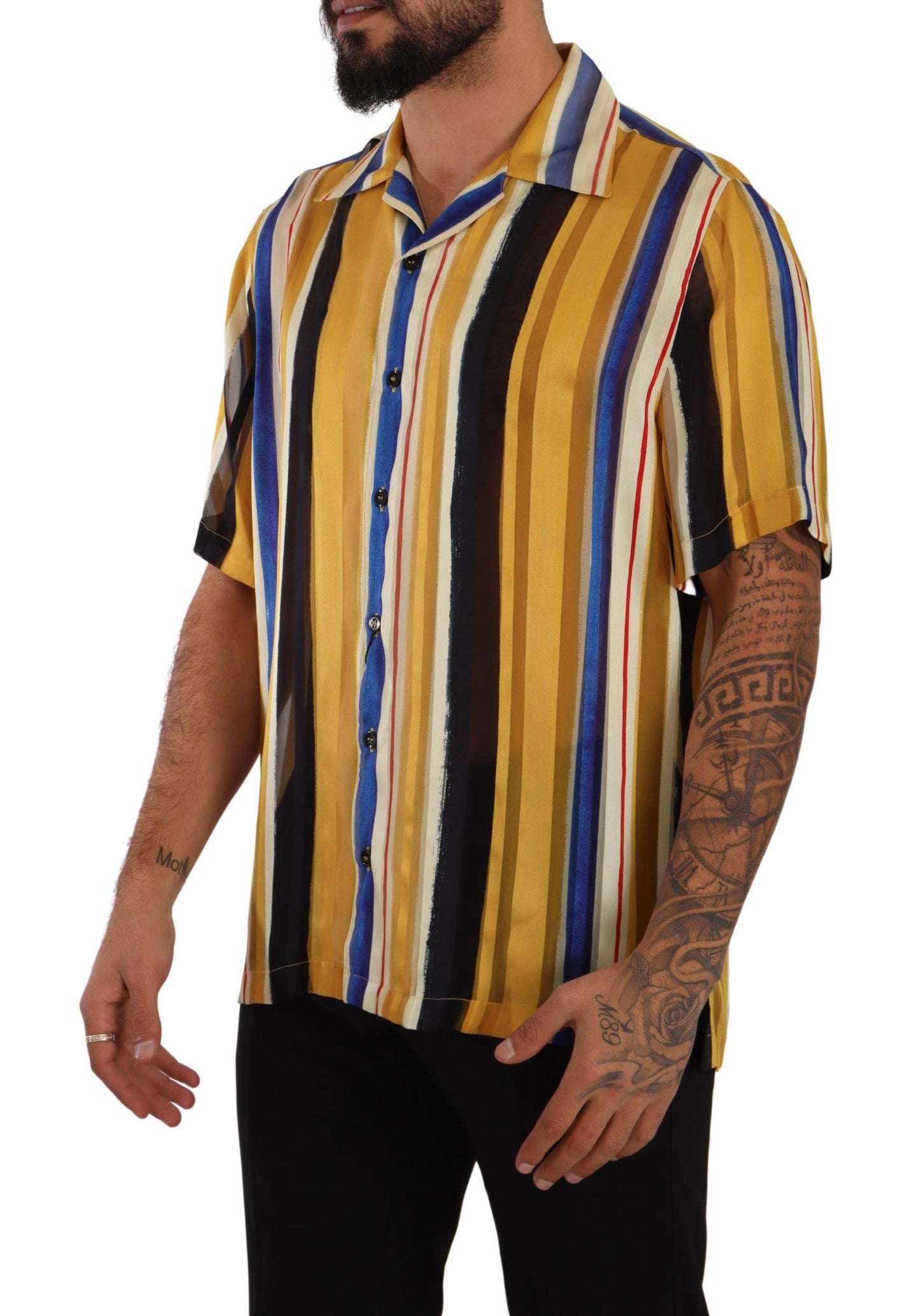 Dolce &amp; Gabbana Yellow Striped Silk Blend Men's Shirt