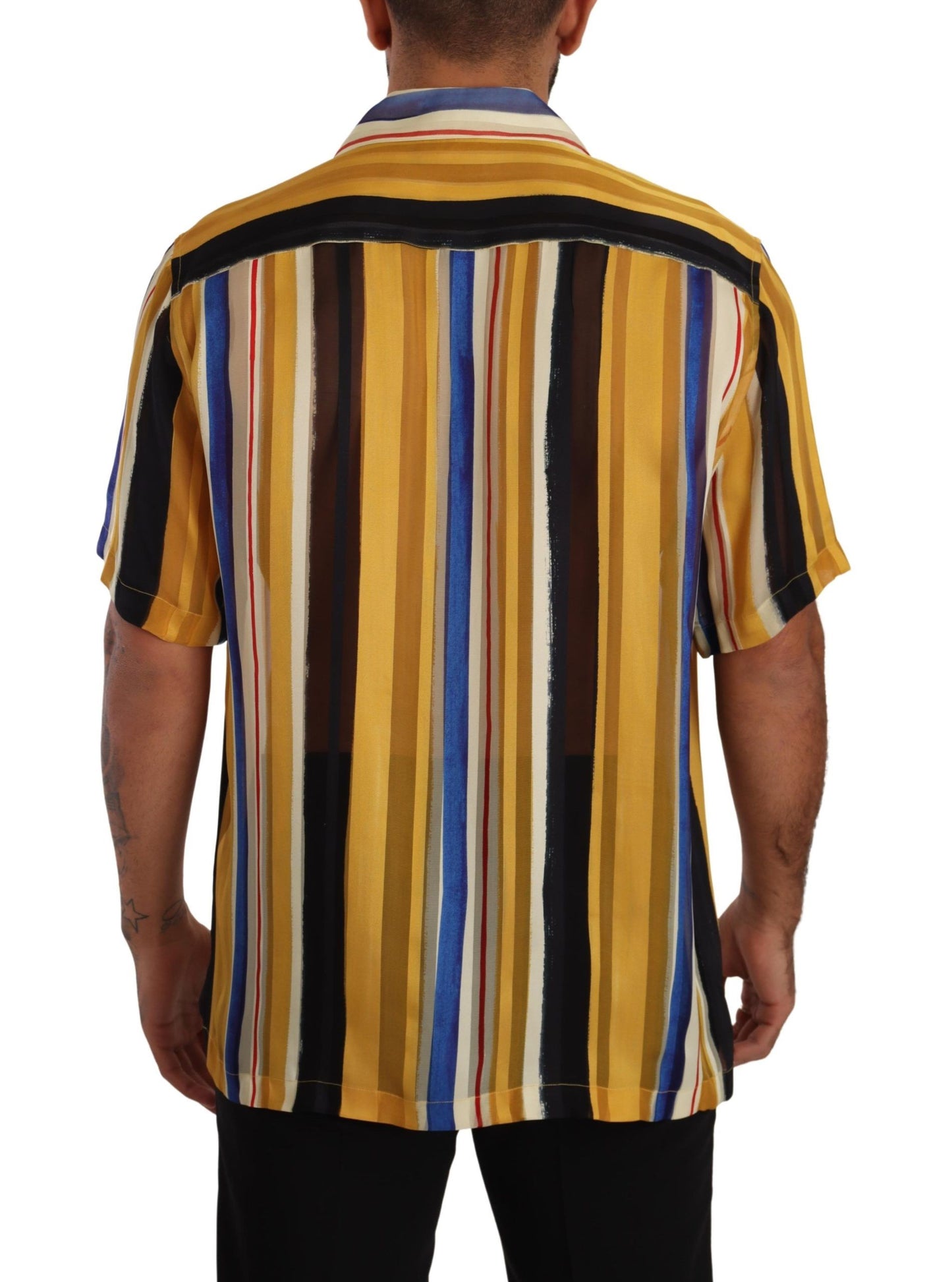 Dolce &amp; Gabbana Yellow Striped Silk Blend Men's Shirt