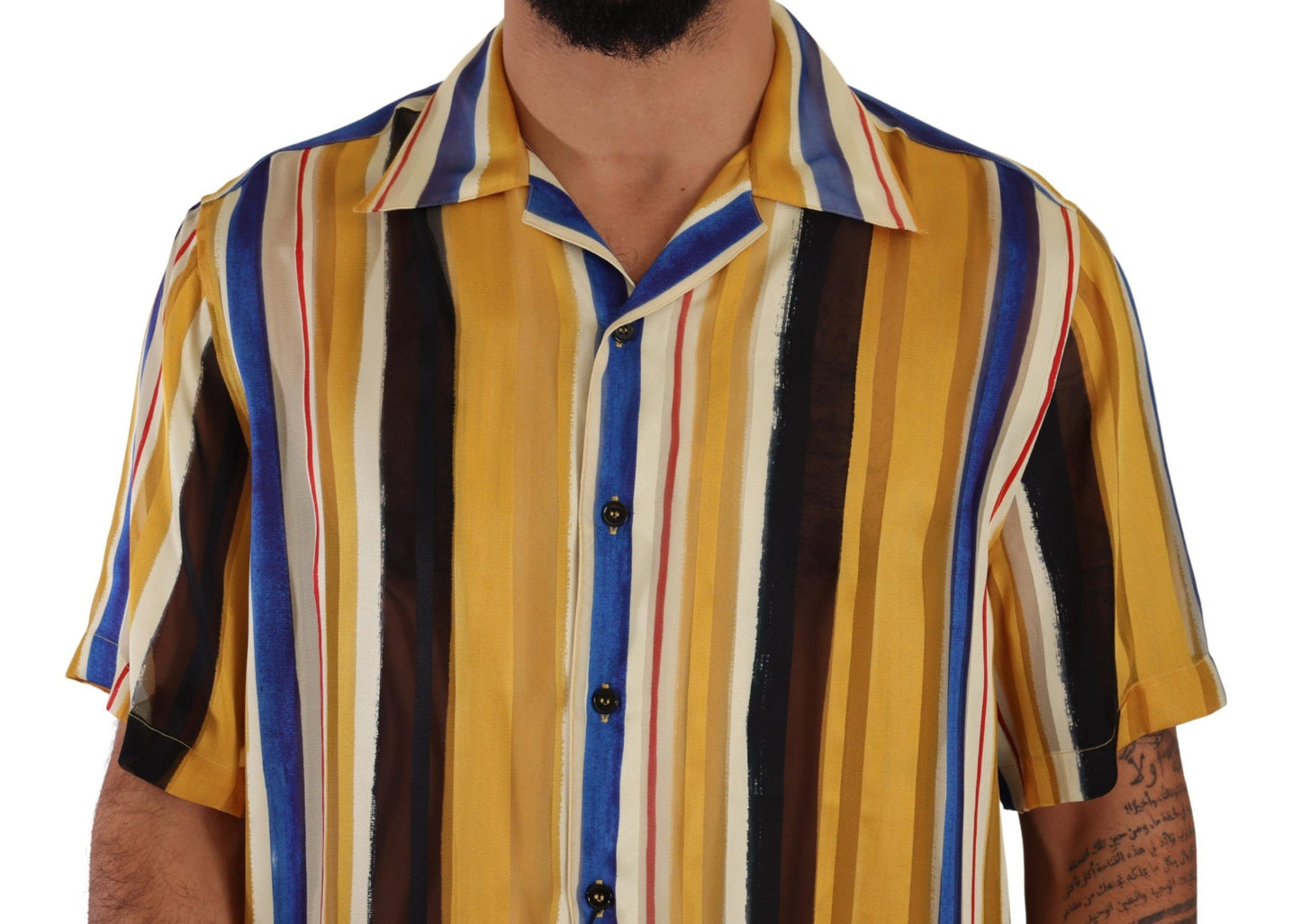 Dolce &amp; Gabbana Yellow Striped Silk Blend Men's Shirt