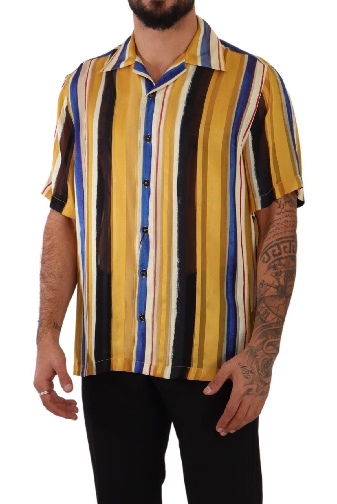 Dolce &amp; Gabbana Yellow Striped Silk Blend Men's Shirt