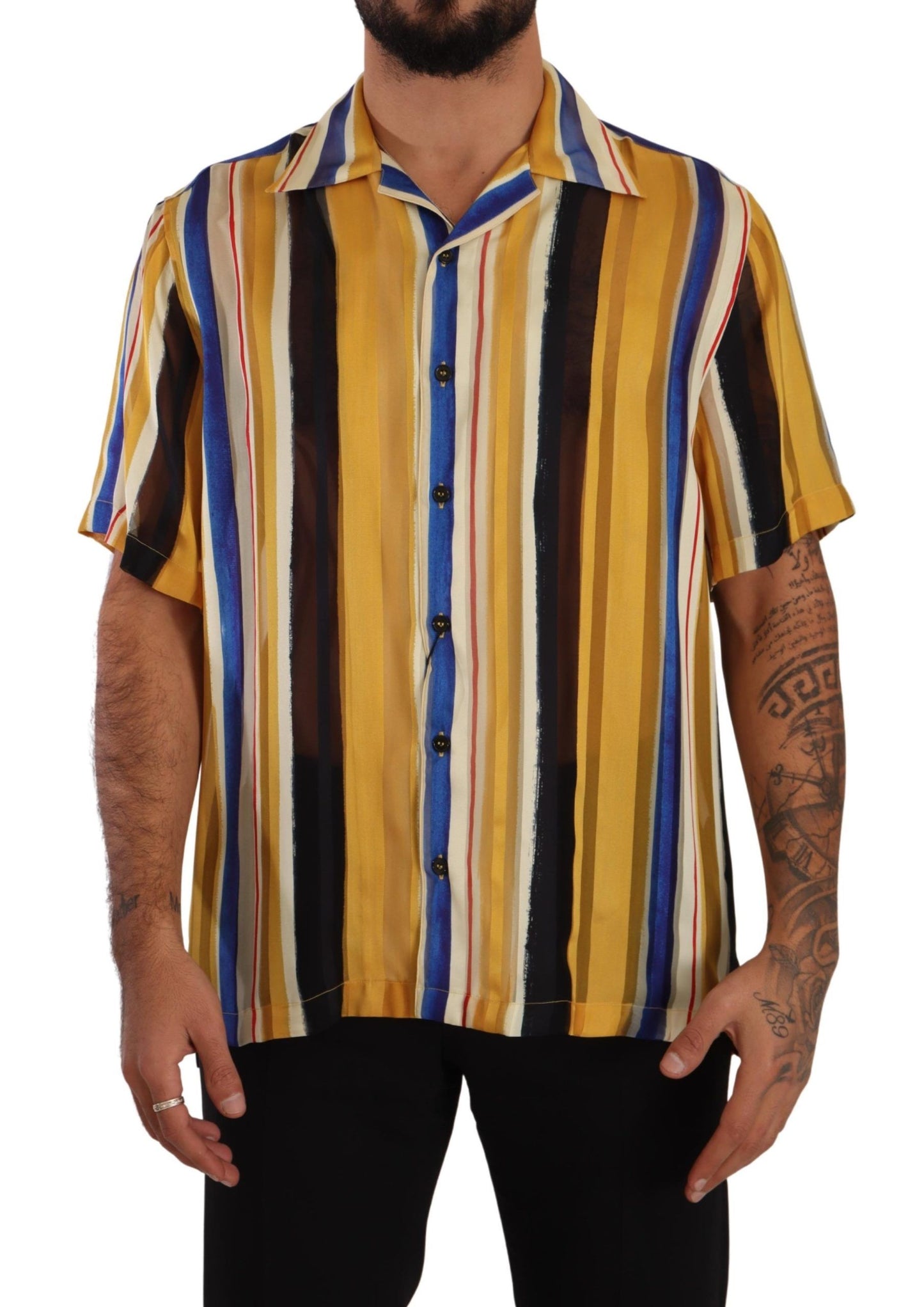 Dolce &amp; Gabbana Yellow Striped Silk Blend Men's Shirt