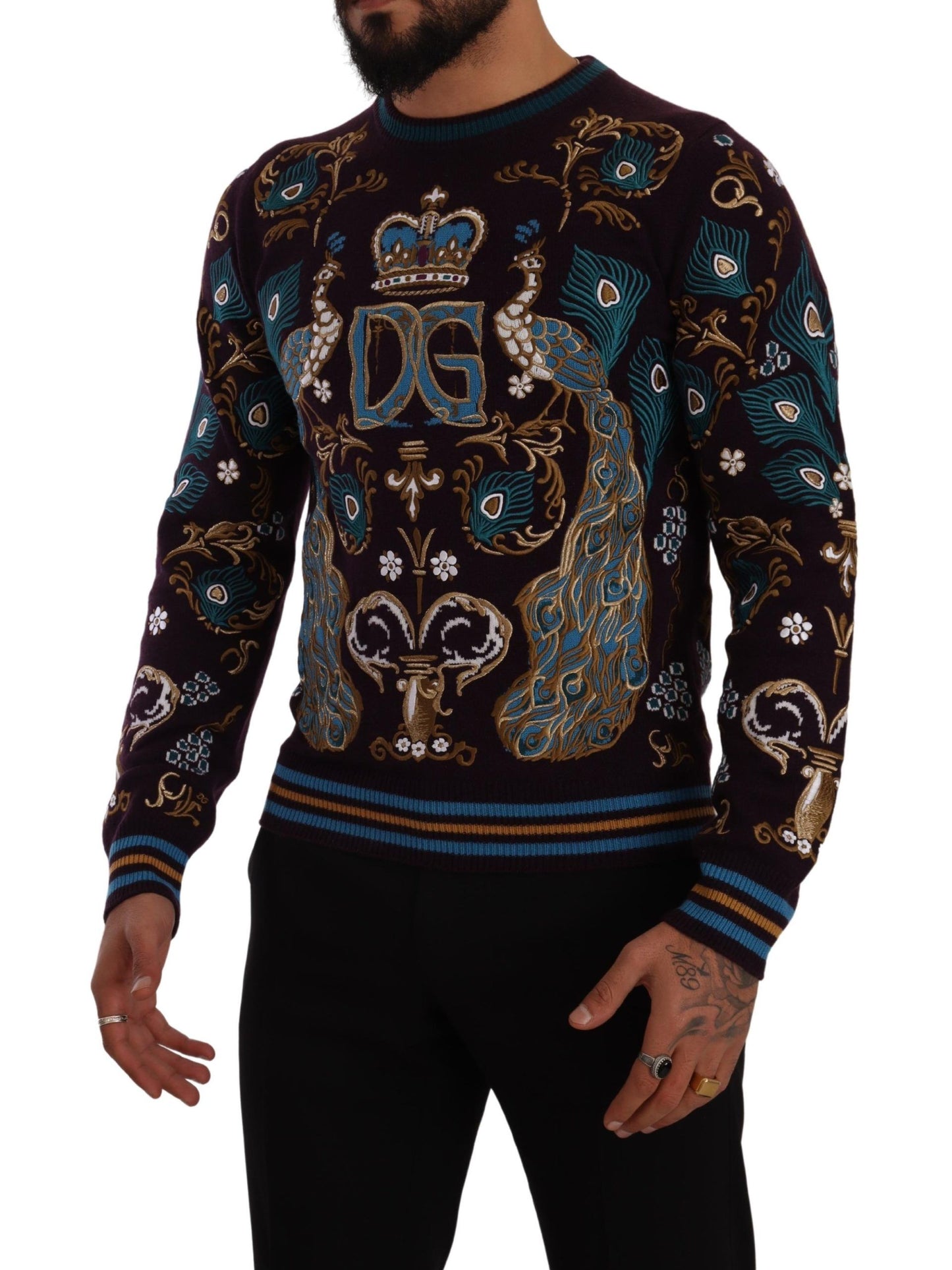 Dolce & Gabbana Eleganter bordeauxfarbener Pullover aus Kaschmir mit Rundhalsausschnitt