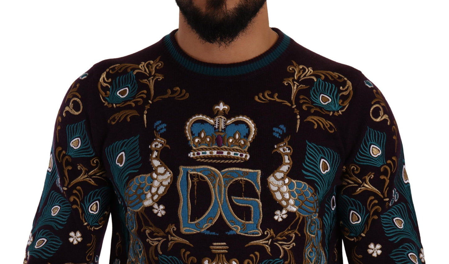 Dolce & Gabbana Eleganter bordeauxfarbener Pullover aus Kaschmir mit Rundhalsausschnitt