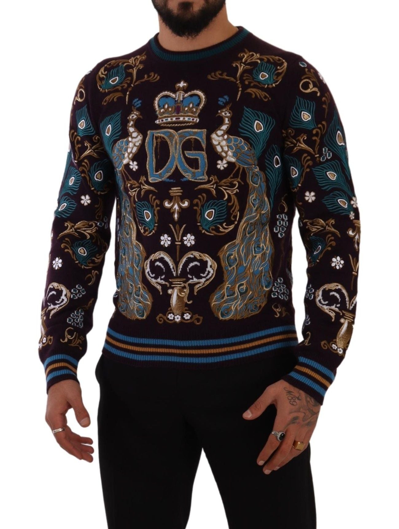 Dolce & Gabbana Eleganter bordeauxfarbener Pullover aus Kaschmir mit Rundhalsausschnitt