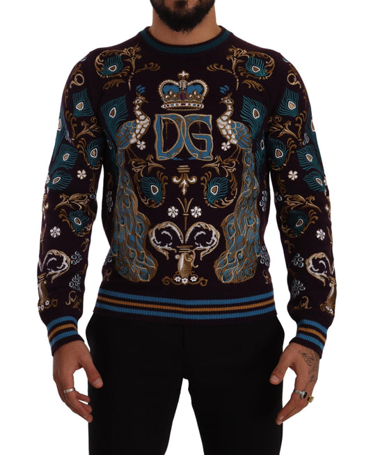 Dolce & Gabbana Eleganter bordeauxfarbener Pullover aus Kaschmir mit Rundhalsausschnitt