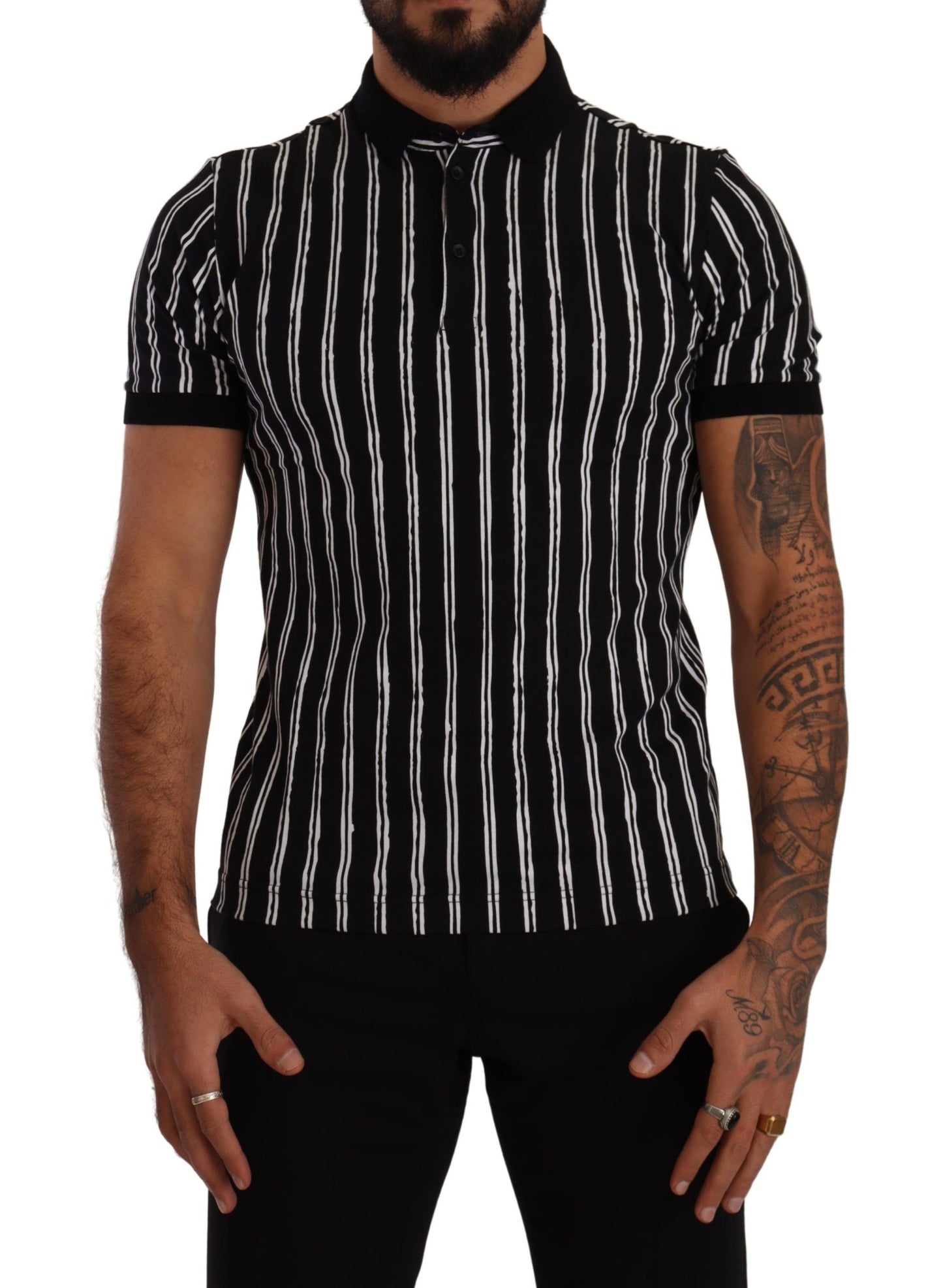 Dolce &amp; Gabbana Elegant Striped Polo T-Shirt in Black