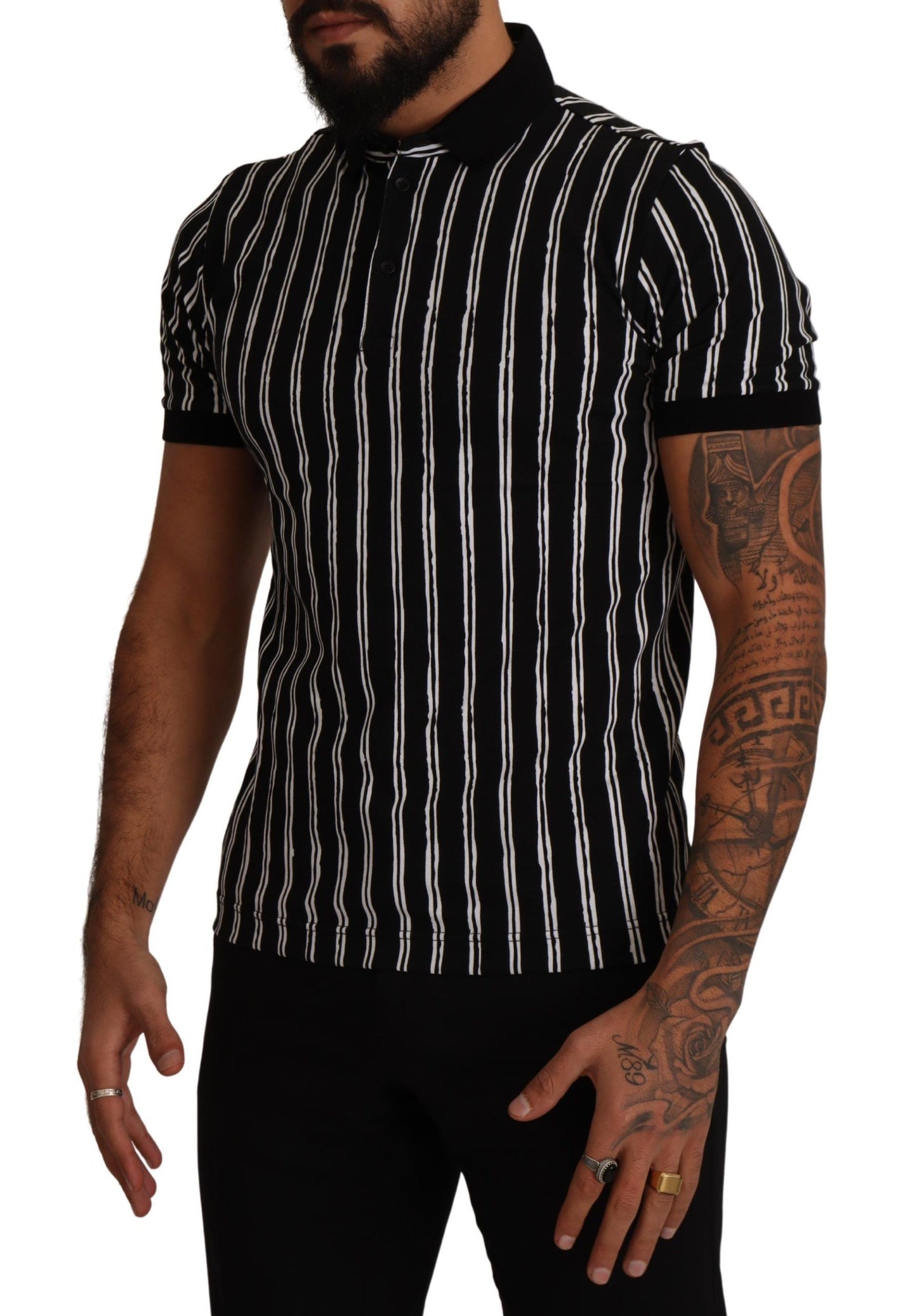 Dolce &amp; Gabbana Elegant Striped Polo T-Shirt in Black