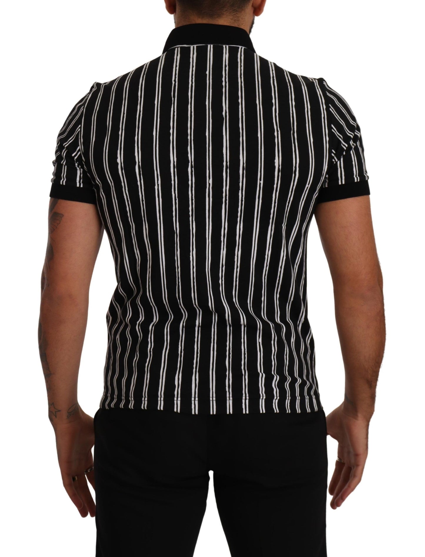 Dolce &amp; Gabbana Elegant Striped Polo T-Shirt in Black