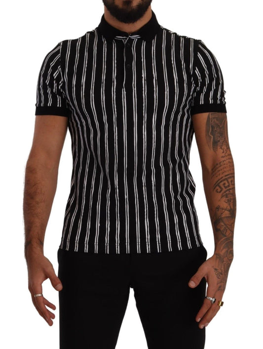 Dolce &amp; Gabbana Elegant Striped Polo T-paita musta