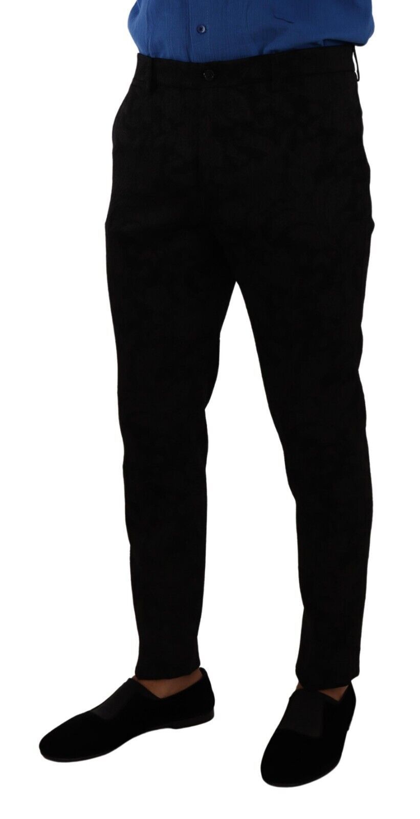 Dolce & Gabbana Elegante Slim Fit Kleiderhose aus schwarzem Brokat