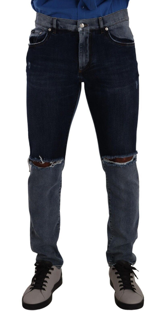 Dolce & Gabbana Schicke Slim Fit Zerrissene Denim