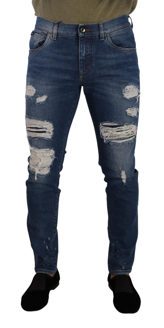 Dolce &amp; Gabbana Elegant Distressed Slim Fit Denim Farkut