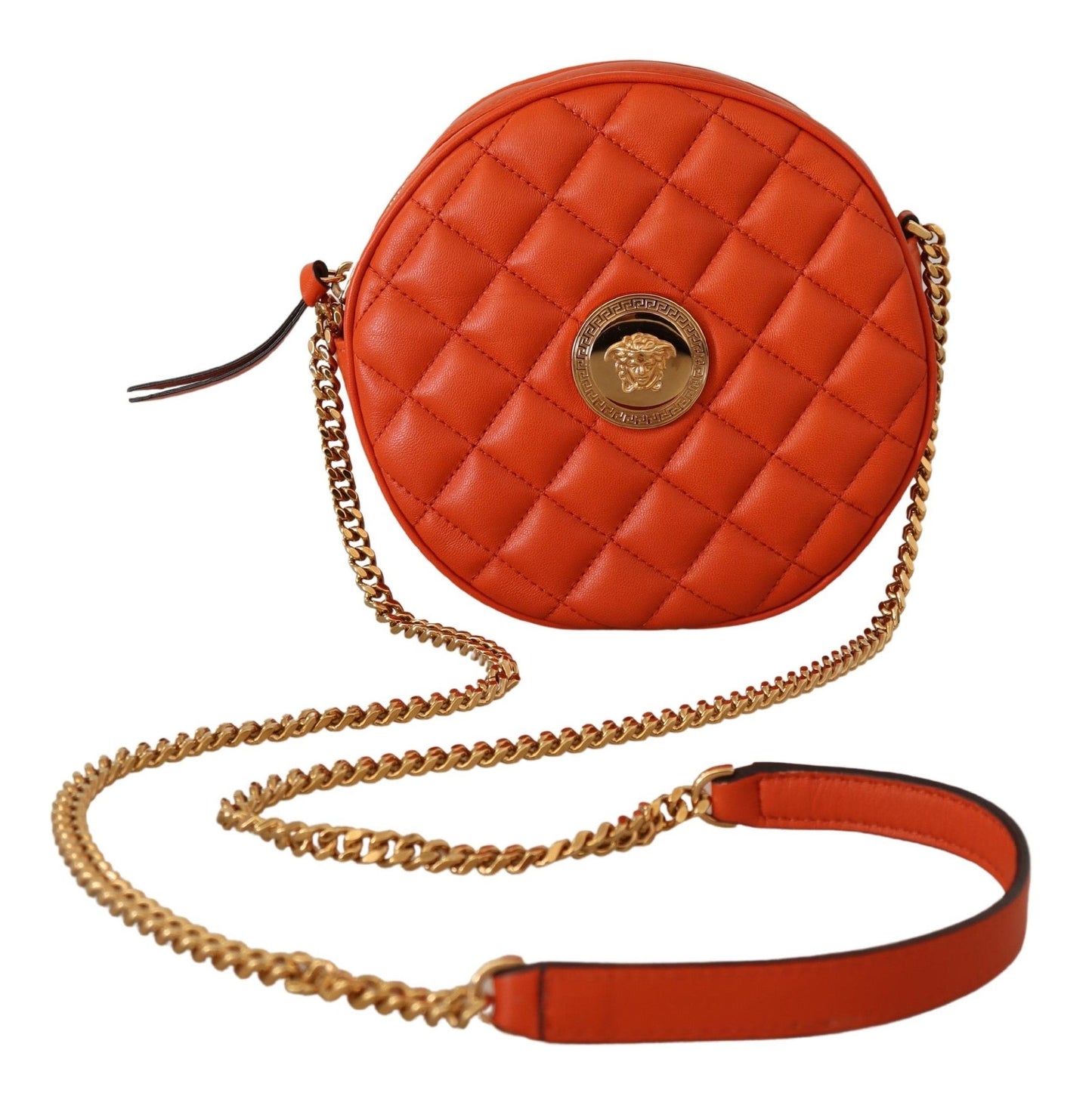 Versace Elegant pyöreä crossbody laukku nappanahkaa