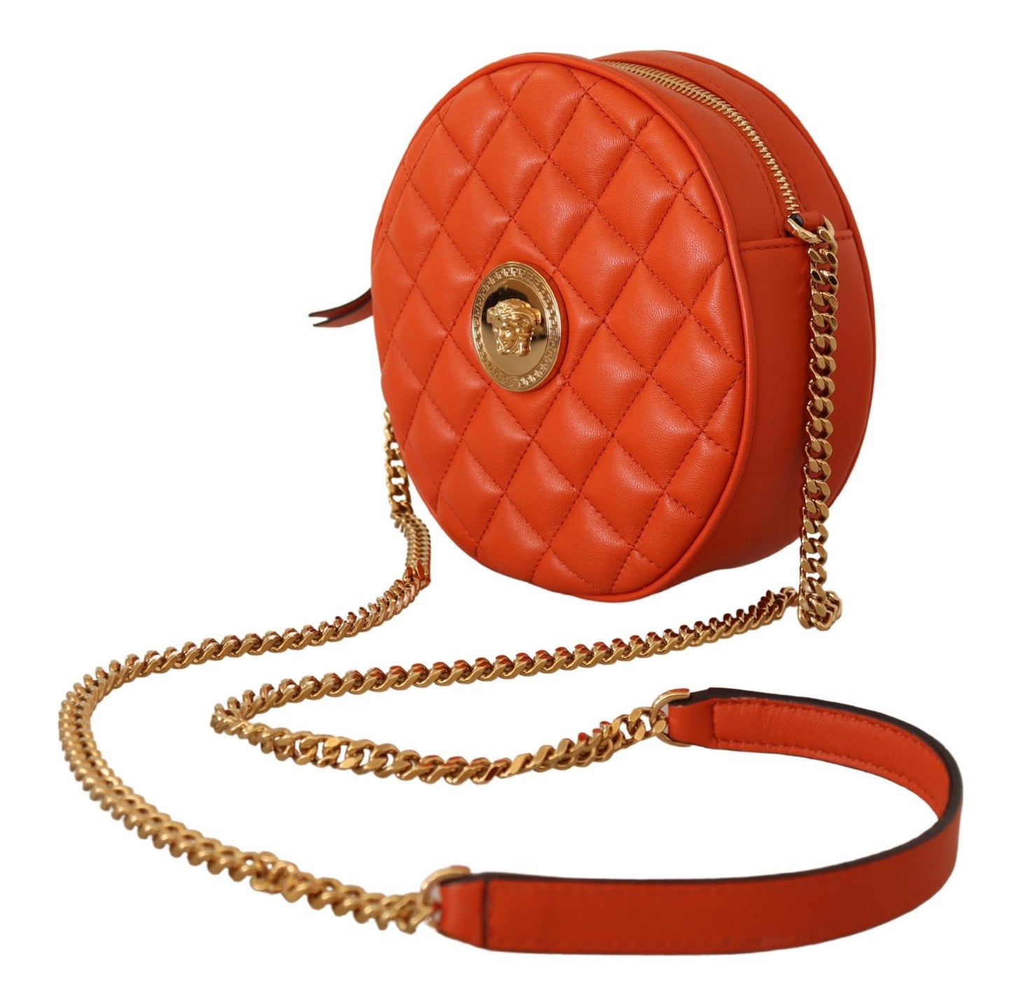 Versace Elegant pyöreä crossbody laukku nappanahkaa