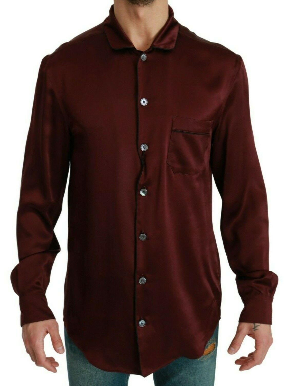 Dolce &amp; Gabbana Bordeaux silk shirt with pajama inspiration