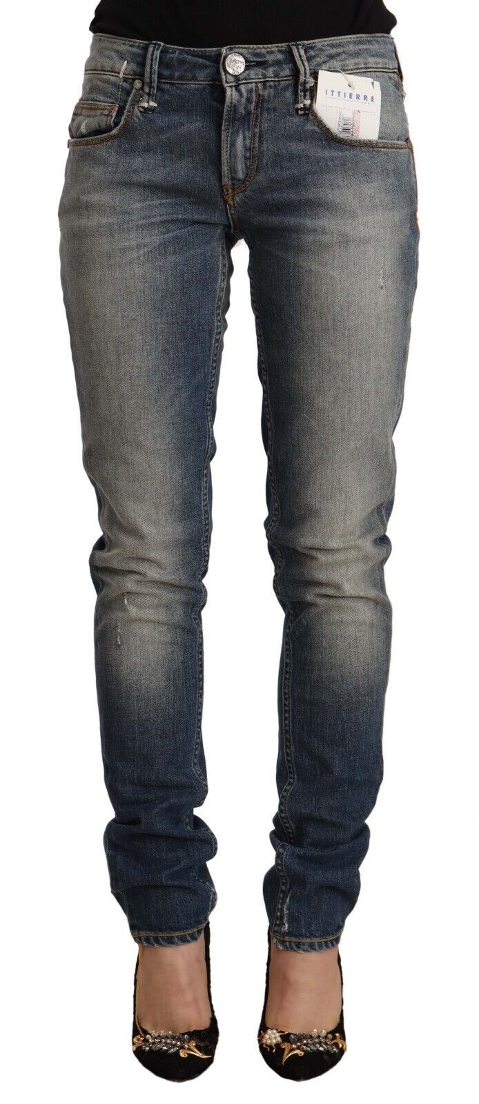 Eight blue washed cotton blend skinny jeans