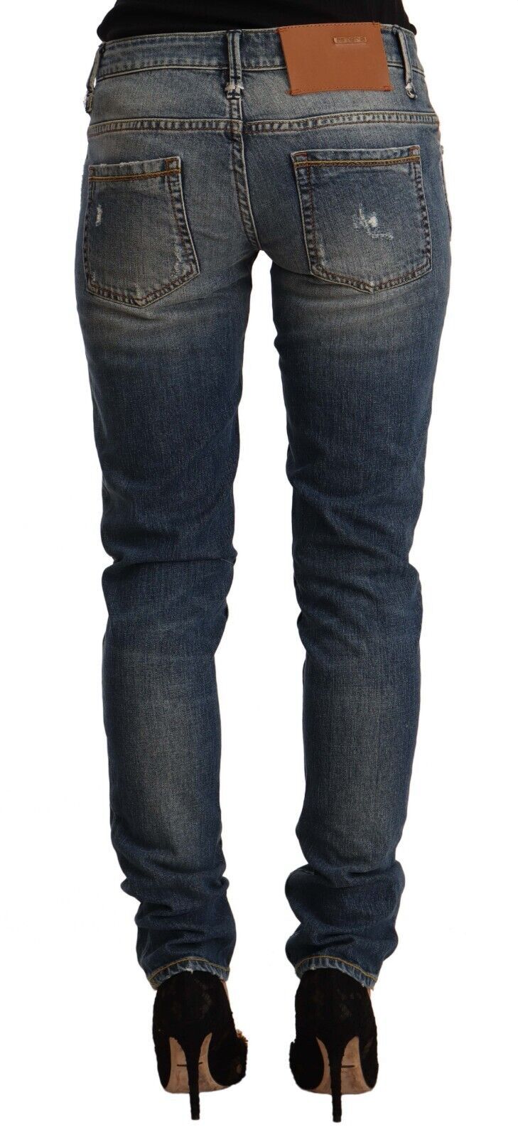 Eight blue washed cotton blend skinny jeans