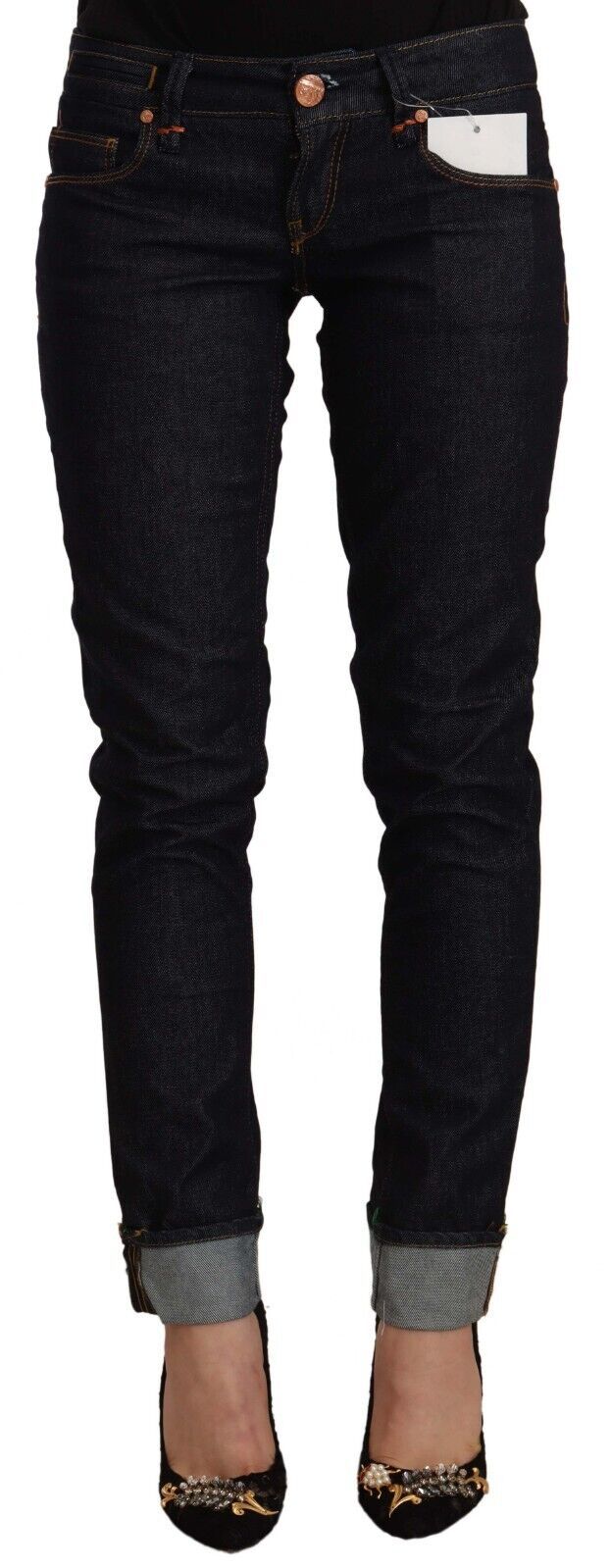 Acht Schicke Skinny-Jeans mit niedriger Taille in Schwarz