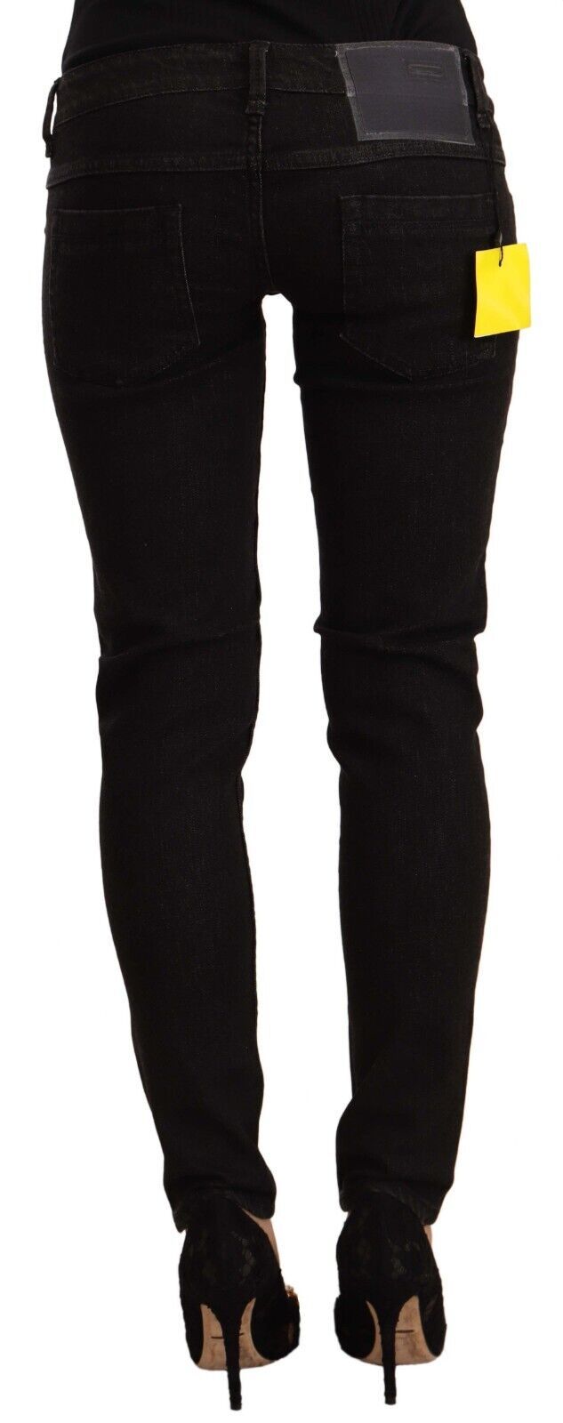 Acht Schlanke Skinny-Jeans mit niedriger Taille Schwarz