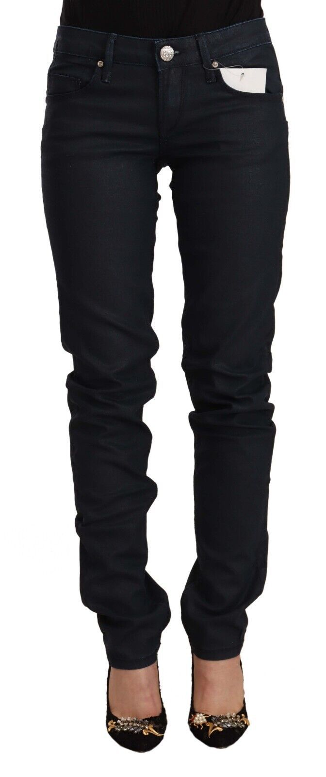 Acht Schicke Skinny mit niedriger Taille aus schwarzem Denim