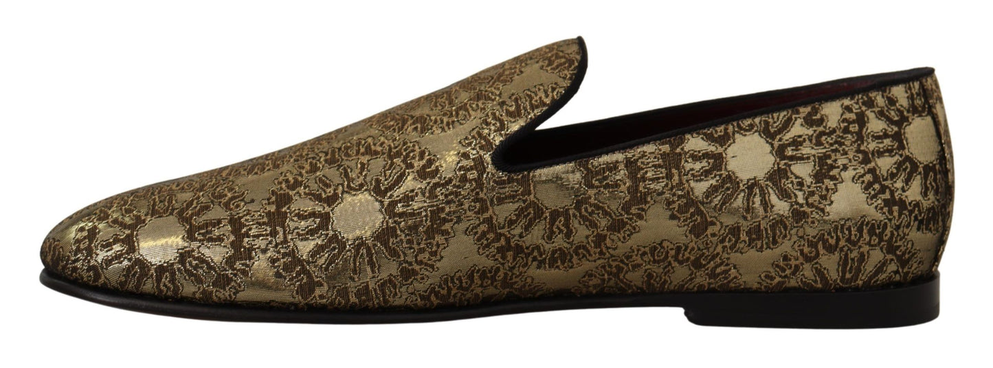 Dolce & Gabbana Gold Tone Loafers Slides Dress Schuhe