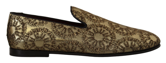 Dolce &amp; Gabbana Gold Tone Loafers Slides -mekkokengät