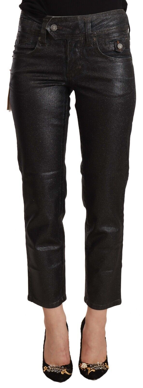 John Galliano Schicke schwarze glitzernde Cropped Pants