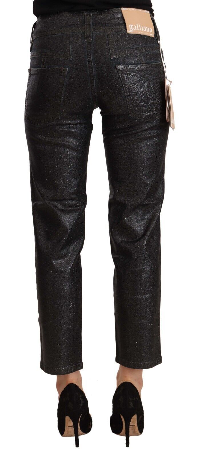 John Galliano Schicke schwarze glitzernde Cropped Pants