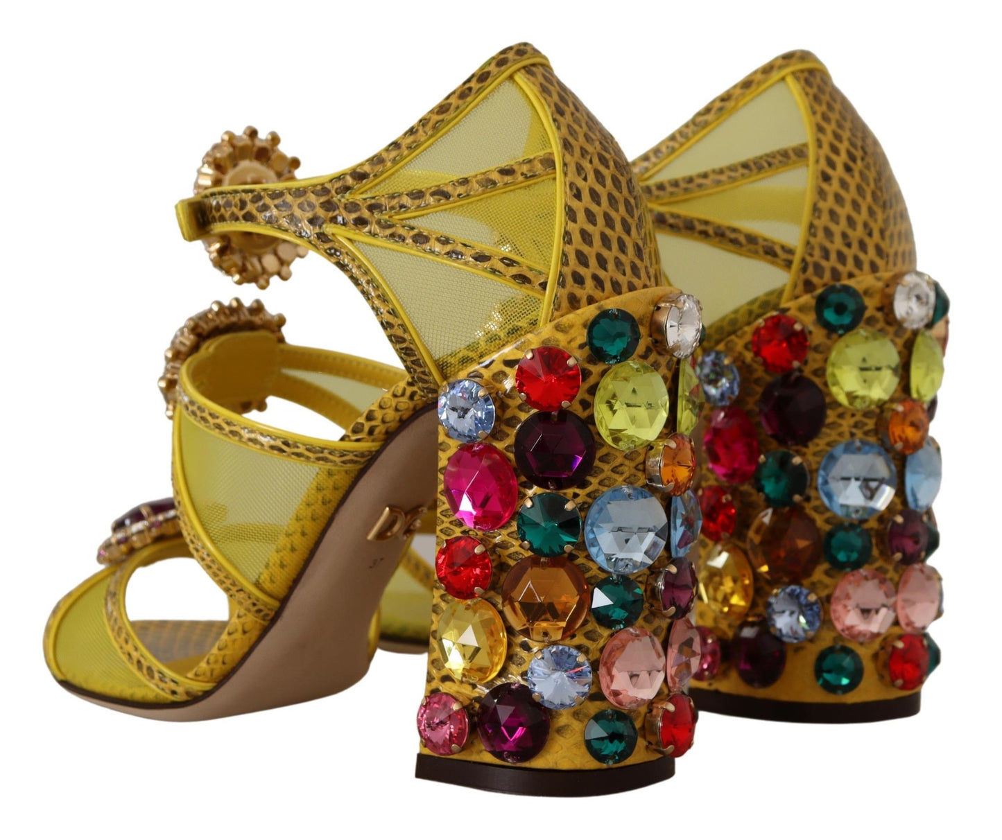 Dolce &amp; Gabbana Stunning yellow leather sandals with crystal embellishments