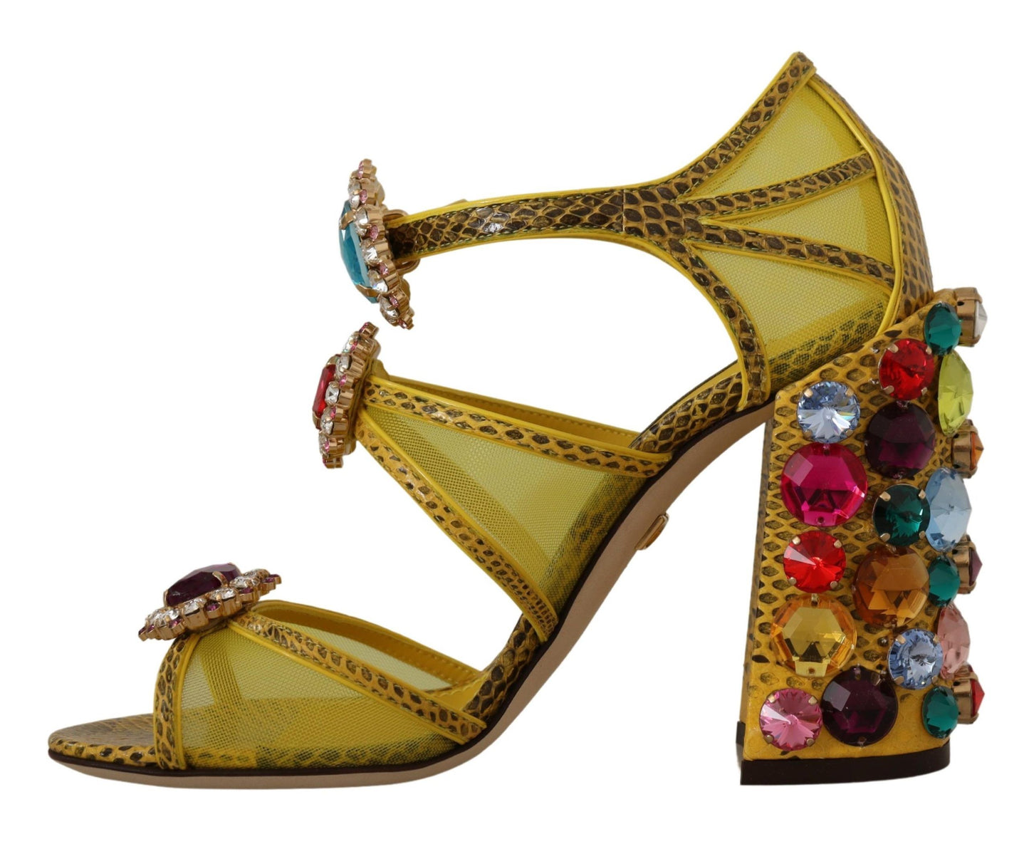 Dolce &amp; Gabbana Stunning yellow leather sandals with crystal embellishments