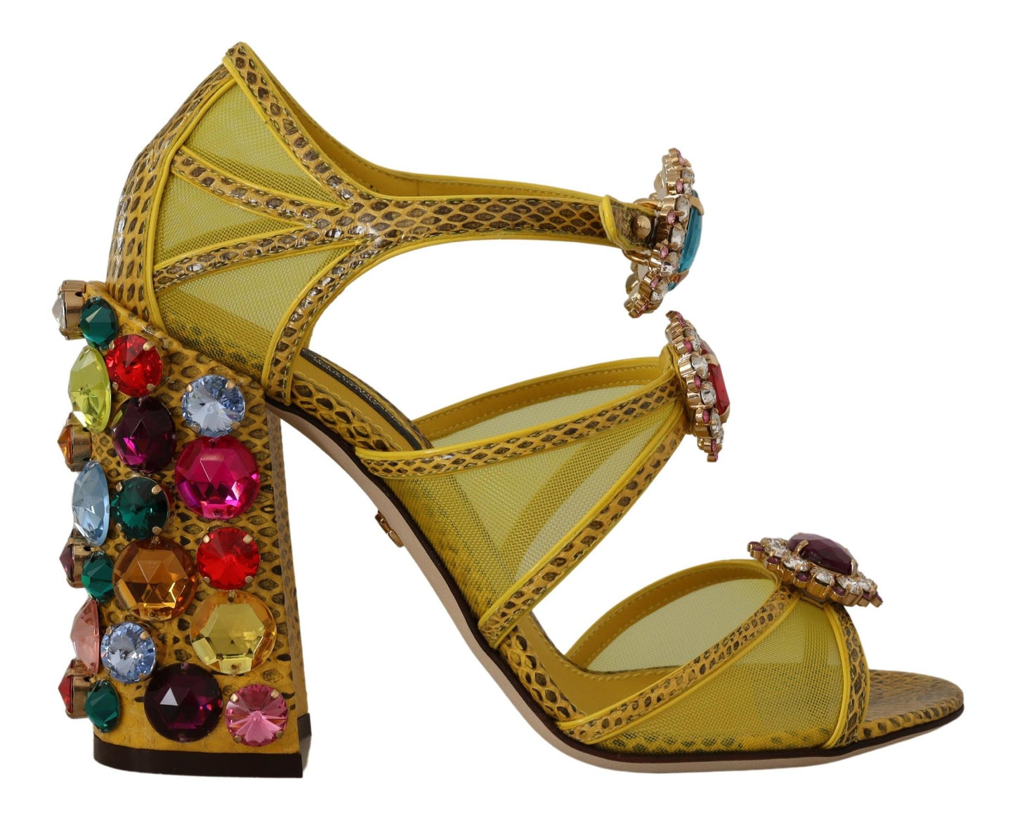 Dolce &amp; Gabbana Stunning yellow leather sandals with crystal embellishments