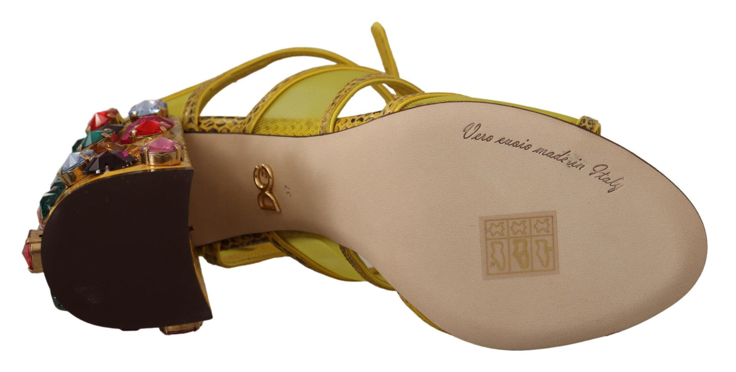 Dolce &amp; Gabbana Stunning yellow leather sandals with crystal embellishments