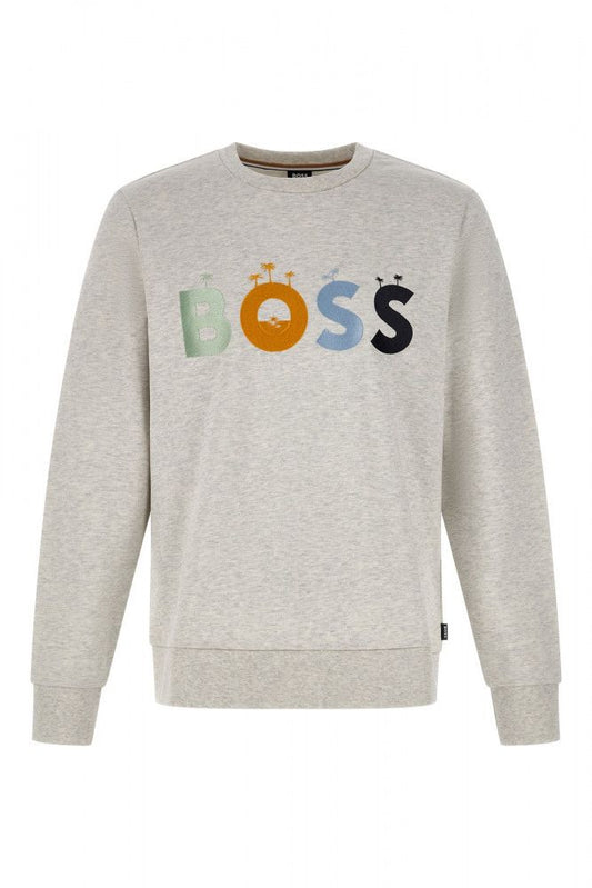 Hugo Boss Elegant grey round neck sweatshirt made of cotton