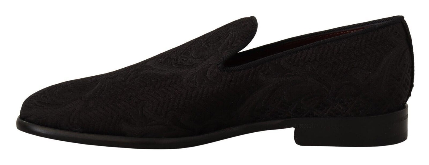 Dolce & Gabbana Schwarze Brokat-Pantoffeln mit Blumenmuster