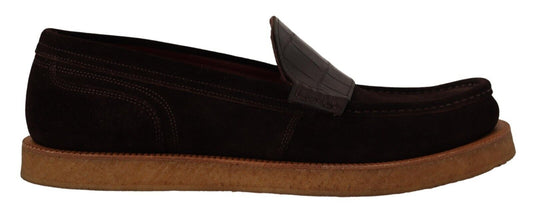 Dolce &amp; Gabbana Elegant Suede Loafers with Crocodile in Brown