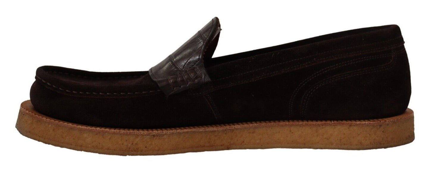 Dolce & Gabbana Elegante Loafers aus Wildleder mit Krokodil in Braun