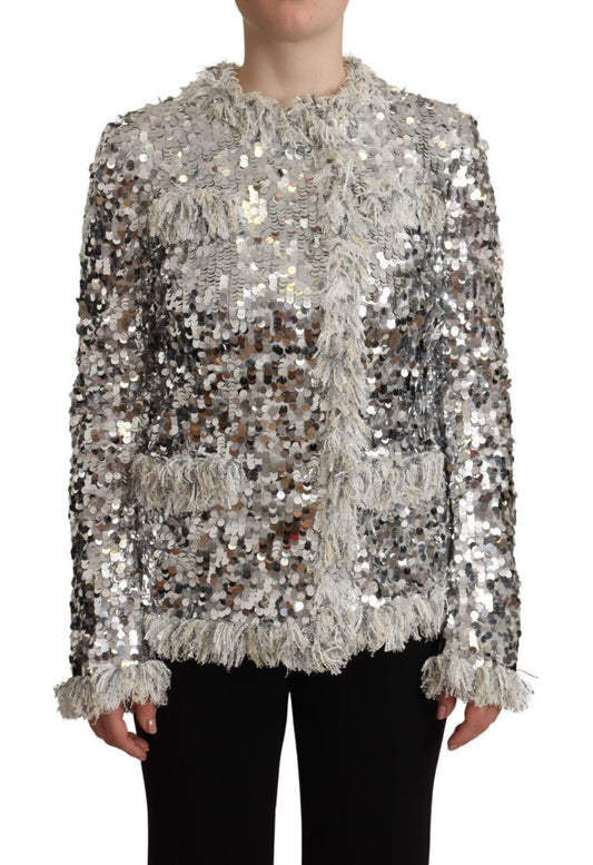 Dolce & Gabbana Schicke Silber Pailletten Jacke Mantel