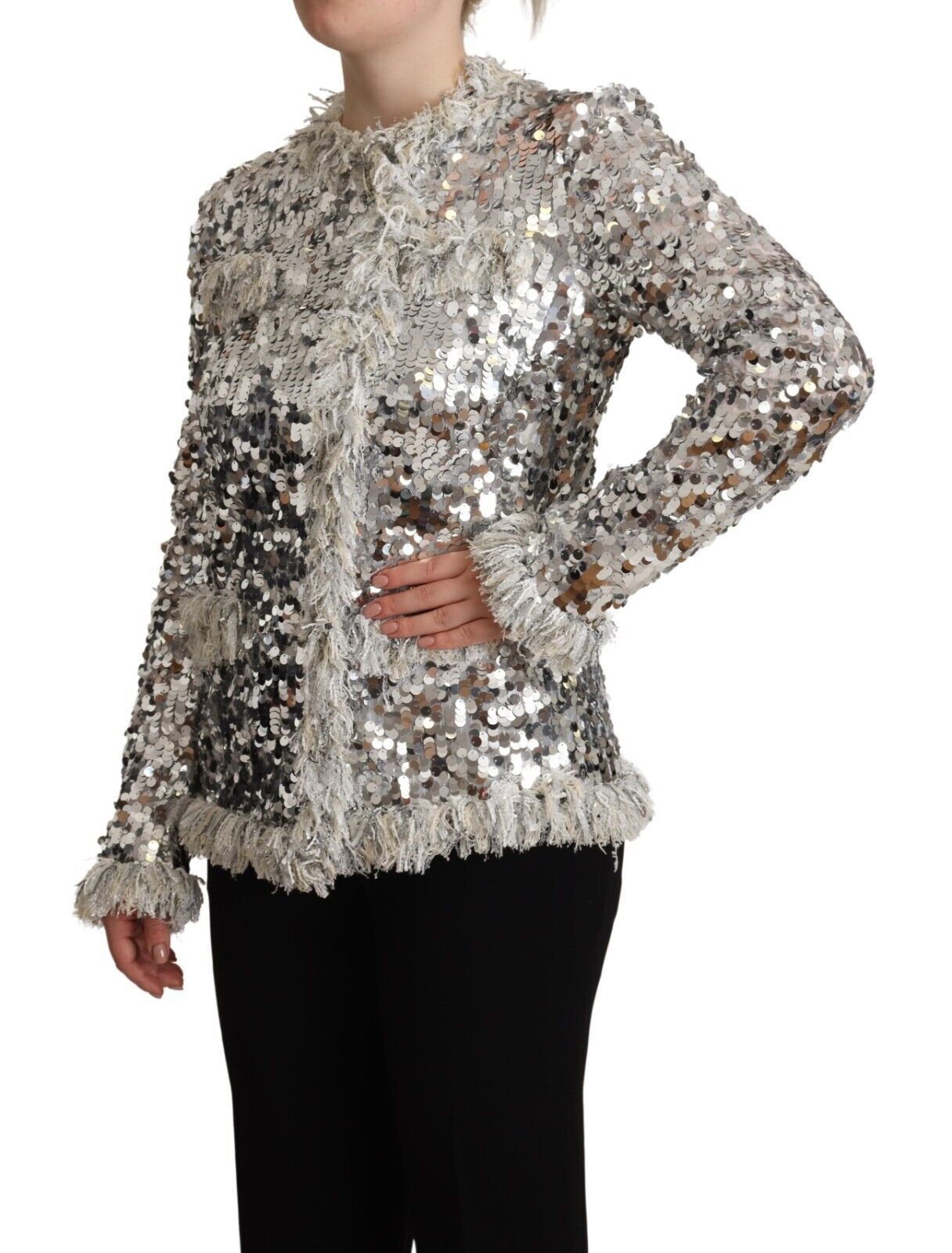 Dolce & Gabbana Schicke Silber Pailletten Jacke Mantel