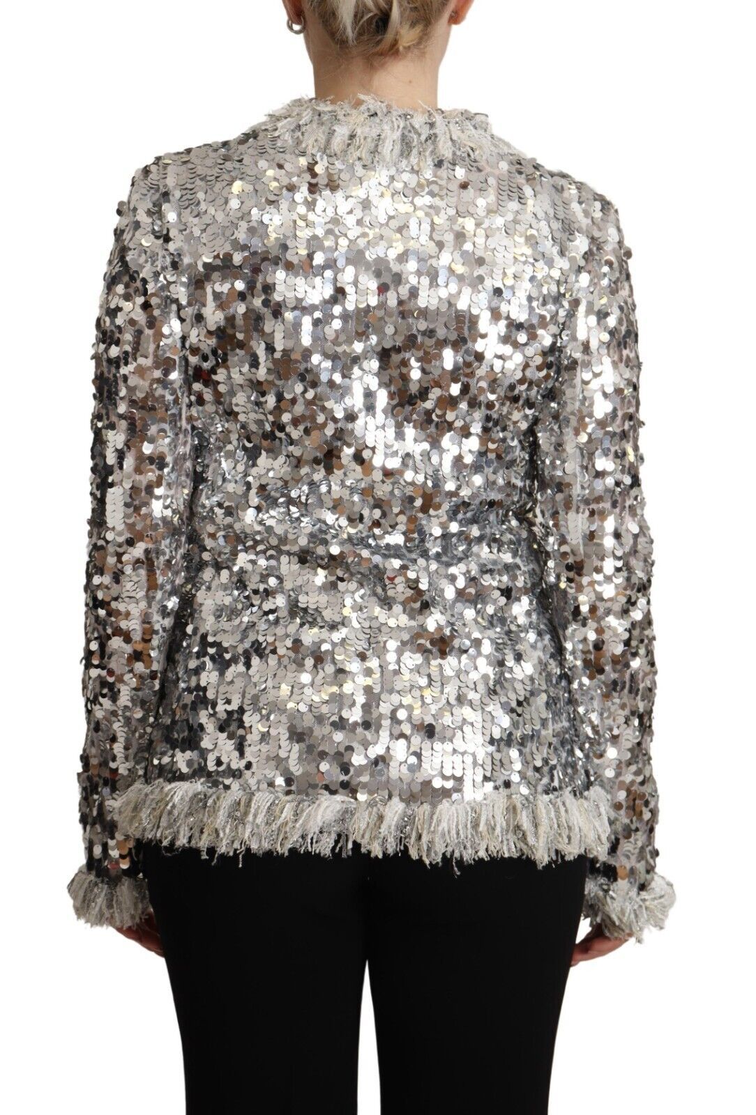 Dolce & Gabbana Schicke Silber Pailletten Jacke Mantel