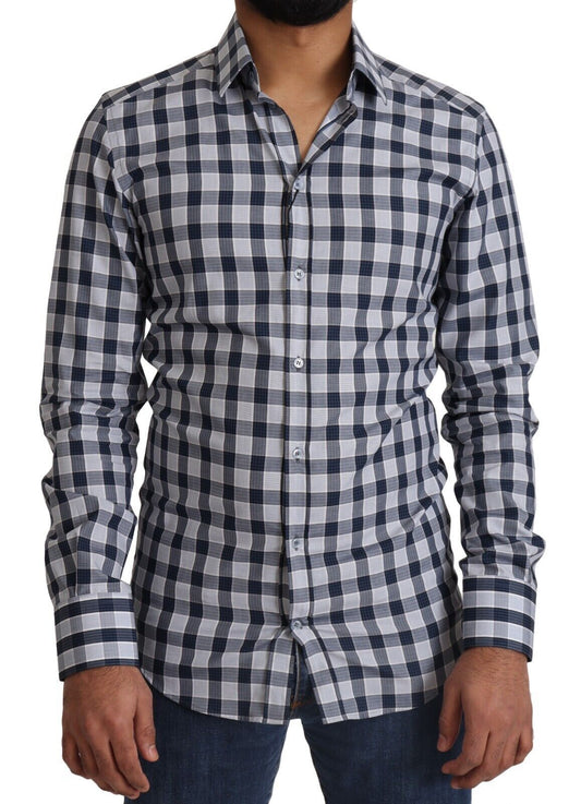 Dolce &amp; Gabbana Elegant blue and white checked slim fit shirt