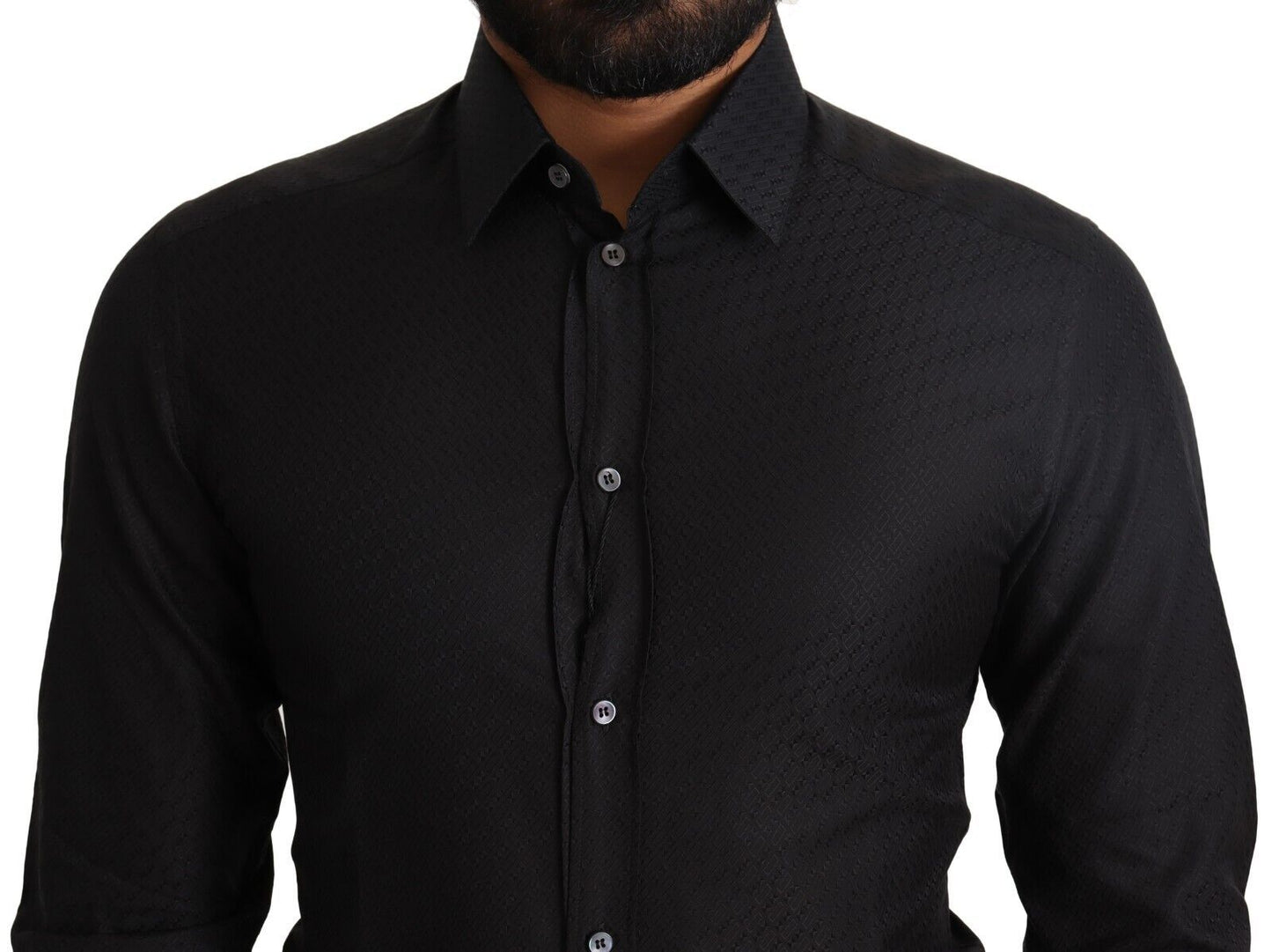 Dolce &amp; Gabbana Elegant Black Cotton Gold Dress Shirt