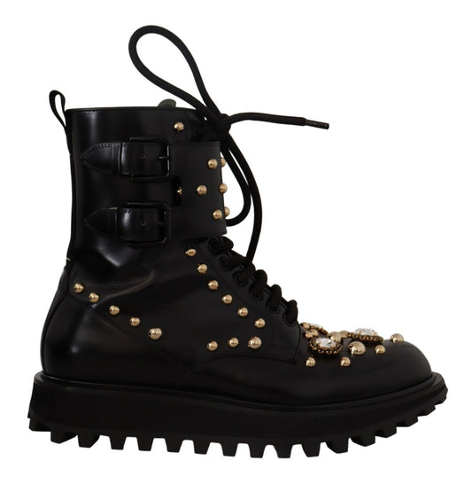 Dolce & Gabbana Schwarze kristallbesetzte formelle Stiefel