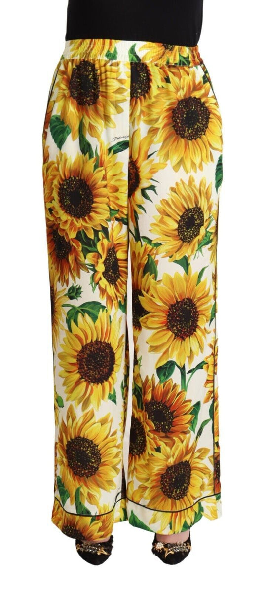 Dolce & Gabbana Elegante Sonnenblumenhose mit weitem Bein