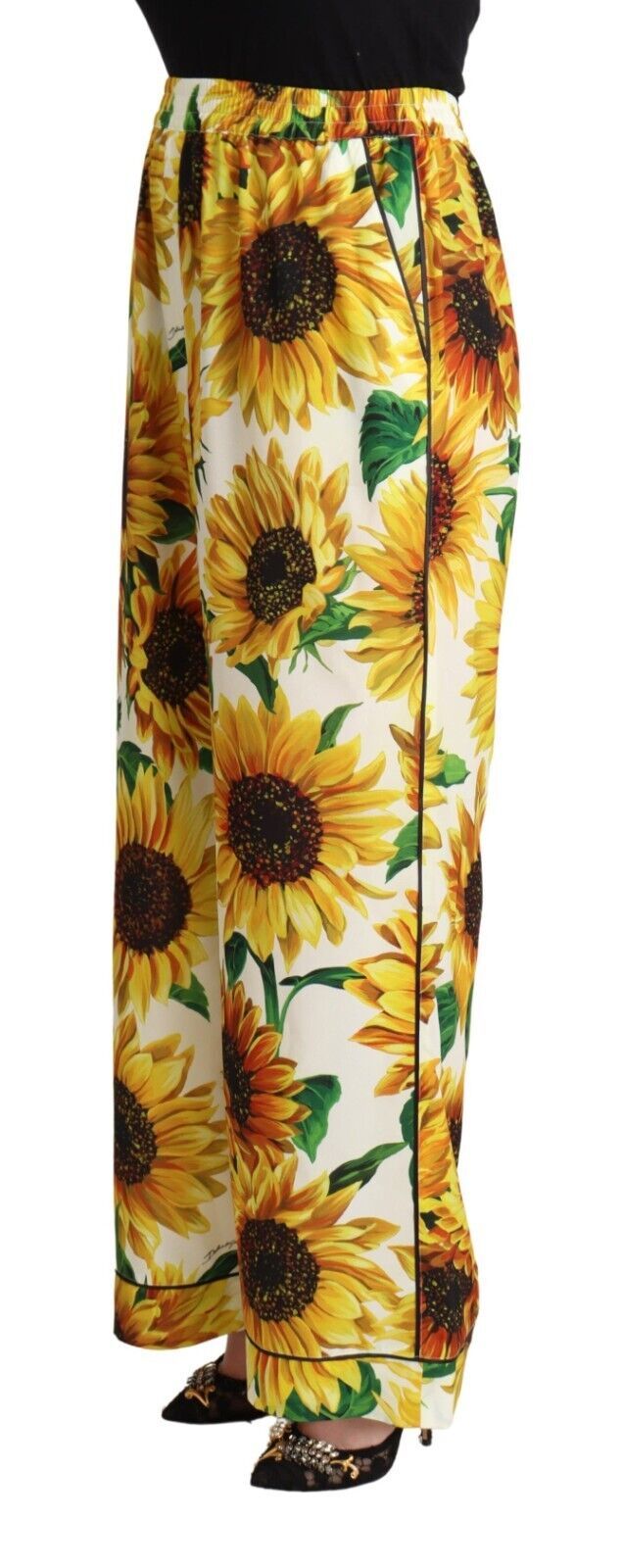 Dolce & Gabbana Elegante Sonnenblumenhose mit weitem Bein