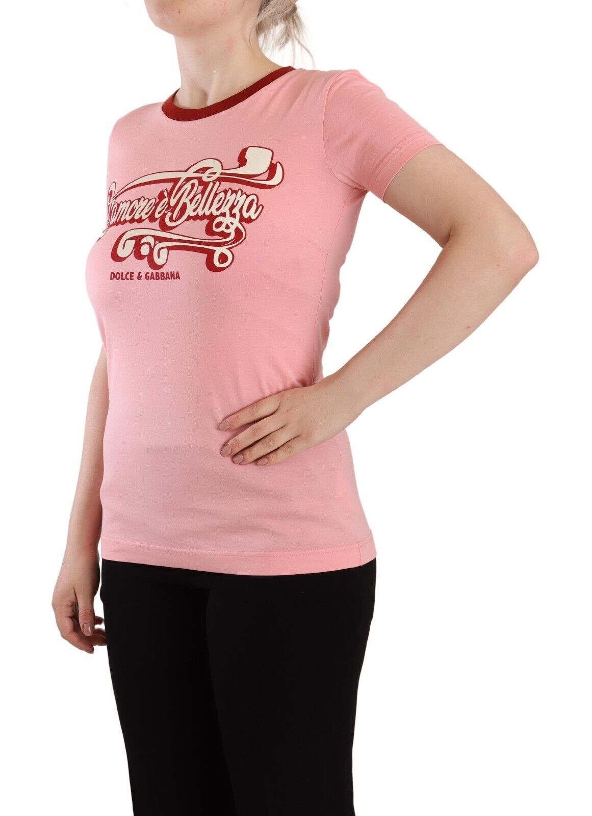 Dolce &amp; Gabbana Chic Pink Logo Crew Neck T-paita