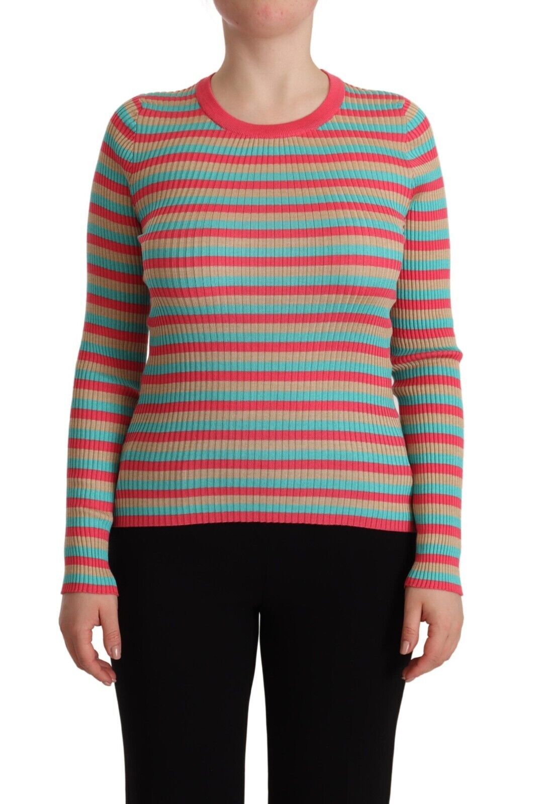 Dolce &amp; Gabbana Elegant striped silk round neck sweater